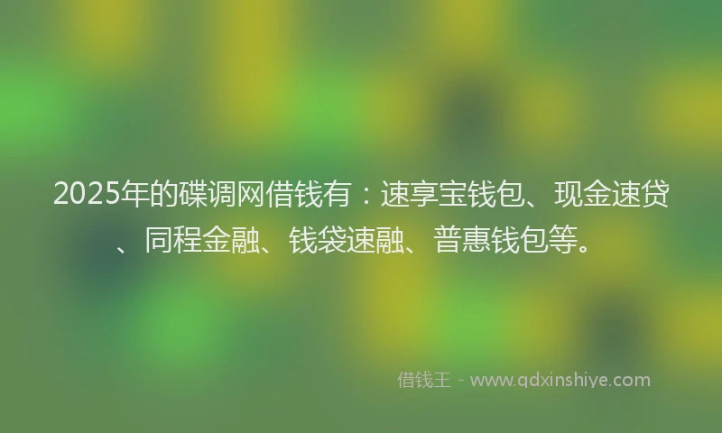 2025年的碟调网借钱有：速享宝钱包、现金速贷、同程金融、钱袋速融、普惠钱包等。