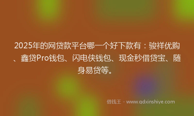 2025年的网贷款平台哪一个好下款有:骏祥优购、鑫贷Pro钱包、闪电侠钱包、现金秒借贷宝、随身易贷等。