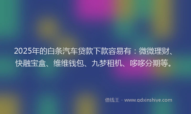 2025年的白条汽车贷款下款容易有：微微理财、快融宝盒、维维钱包、九梦租机、哆哆分期等。