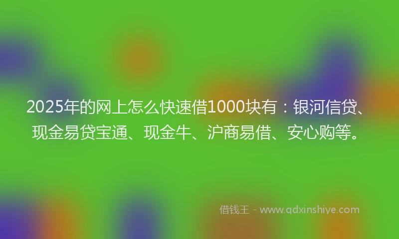 2025年的网上怎么快速借1000块有：银河信贷、现金易贷宝通、现金牛、沪商易借、安心购等。