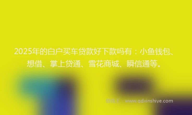 2025年的白户买车贷款好下款吗有：小鱼钱包、想借、掌上贷通、雪花商城、瞬信通等。