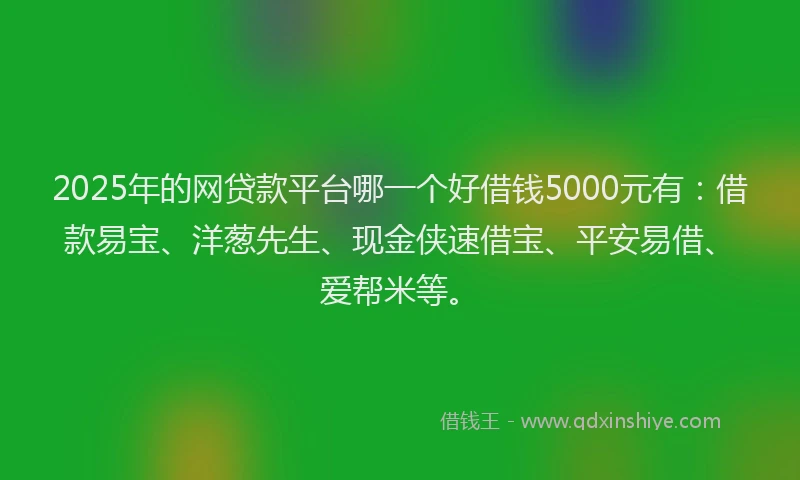 2025年的网贷款平台哪一个好借钱5000元有:借款易宝、洋葱先生、现金侠速借宝、平安易借、爱帮米等。