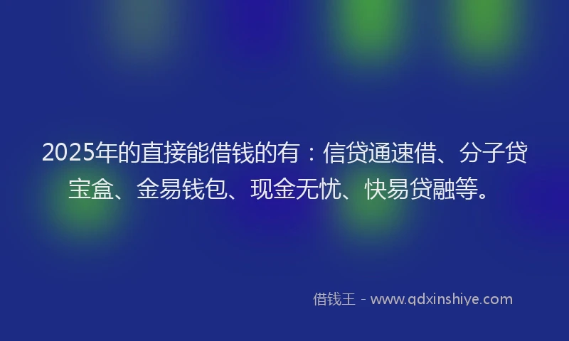 2025年的直接能借钱的有：信贷通速借、分子贷宝盒、金易钱包、现金无忧、快易贷融等。