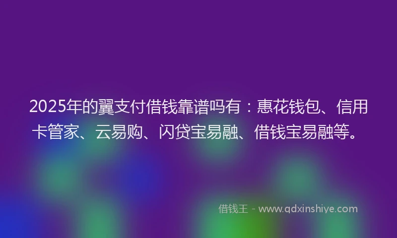 2025年的翼支付借钱靠谱吗有:惠花钱包、信用卡管家、云易购、闪贷宝易融、借钱宝易融等。