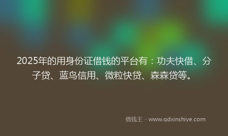 2025年的用身份证借钱的平台有：功夫快借、分子贷、蓝鸟信用、微粒快贷、森森贷等。