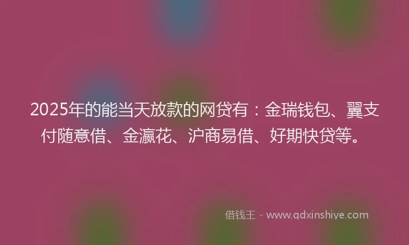 2025年的能当天放款的网贷有:金瑞钱包、翼支付随意借、金瀛花、沪商易借、好期快贷等。