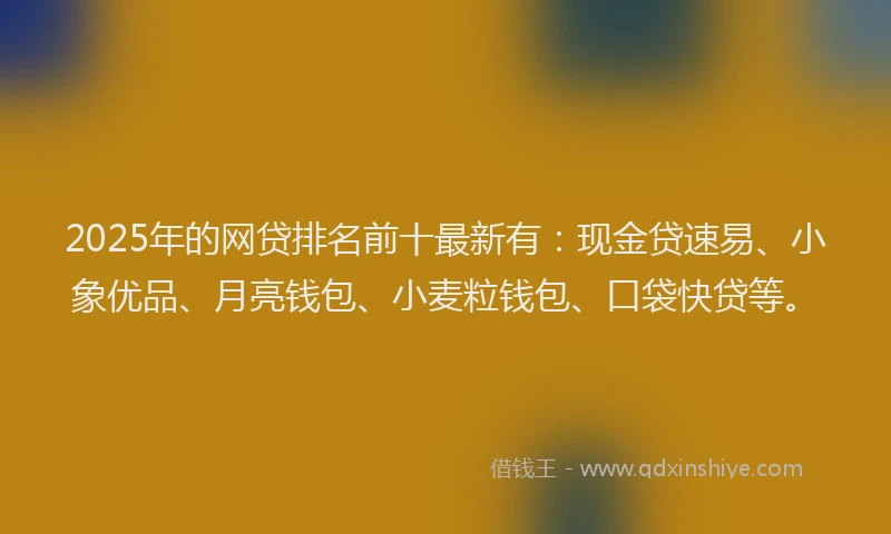 2025年的网贷排名前十最新有:现金贷速易、小象优品、月亮钱包、小麦粒钱包、口袋快贷等。