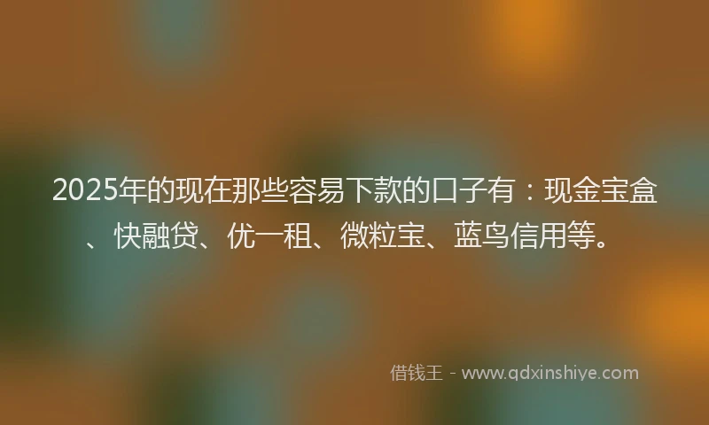 2025年的现在那些容易下款的口子有：现金宝盒、快融贷、优一租、微粒宝、蓝鸟信用等。