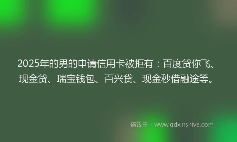 2025年的男的申请信用卡被拒有：百度贷你飞、现金贷、瑞宝钱包、百兴贷、现金秒借融途等。
