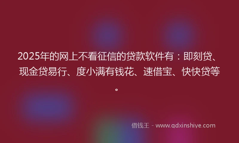 2025年的网上不看征信的贷款软件有：即刻贷、现金贷易行、度小满有钱花、速借宝、快快贷等。