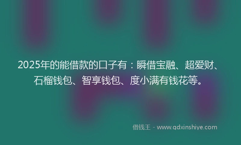 2025年的能借款的口子有：瞬借宝融、超爱财、石榴钱包、智享钱包、度小满有钱花等。