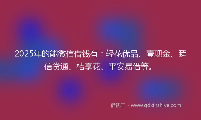2025年的能微信借钱有:轻花优品、壹现金、瞬信贷通、桔享花、平安易借等。