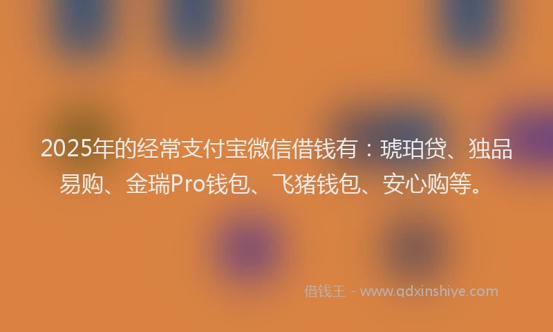 2025年的经常支付宝微信借钱有：琥珀贷、独品易购、金瑞Pro钱包、飞猪钱包、安心购等。