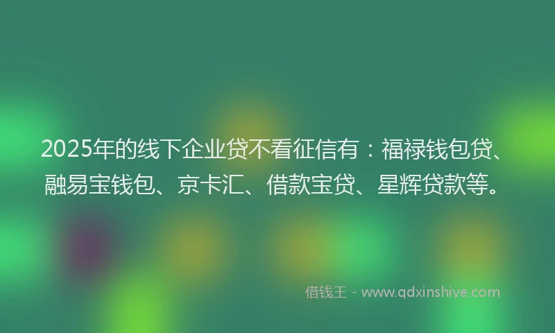 2025年的线下企业贷不看征信有：福禄钱包贷、融易宝钱包、京卡汇、借款宝贷、星辉贷款等。