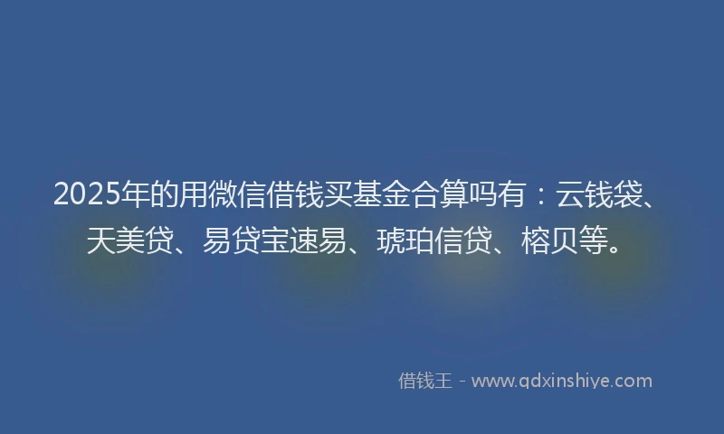 2025年的用微信借钱买基金合算吗有：云钱袋、天美贷、易贷宝速易、琥珀信贷、榕贝等。