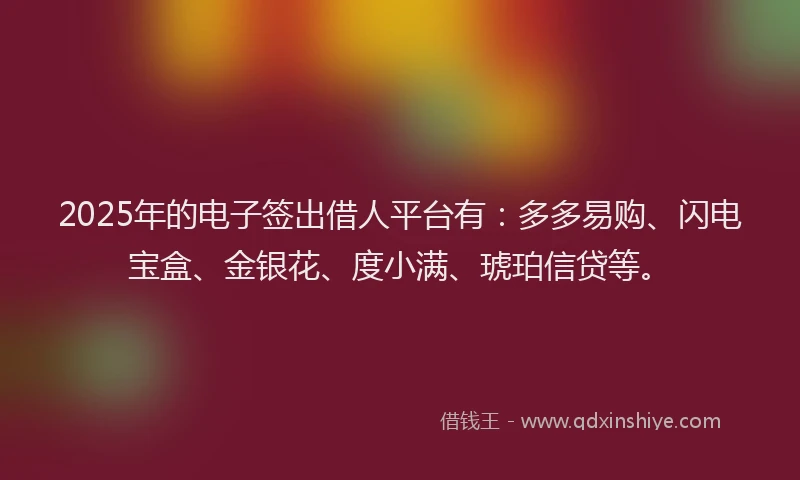 2025年的电子签出借人平台有：多多易购、闪电宝盒、金银花、度小满、琥珀信贷等。