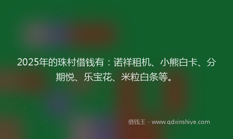 2025年的珠村借钱有：诺祥租机、小熊白卡、分期悦、乐宝花、米粒白条等。