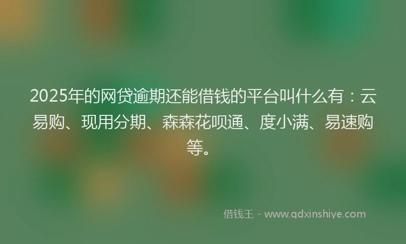 2025年的网贷逾期还能借钱的平台叫什么有：云易购、现用分期、森森花呗通、度小满、易速购等。