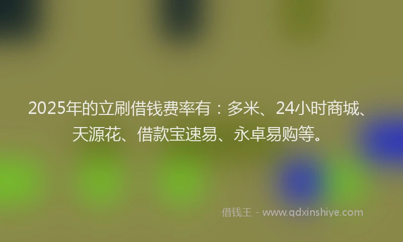 2025年的立刷借钱费率有:多米、24小时商城、天源花、借款宝速易、永卓易购等。