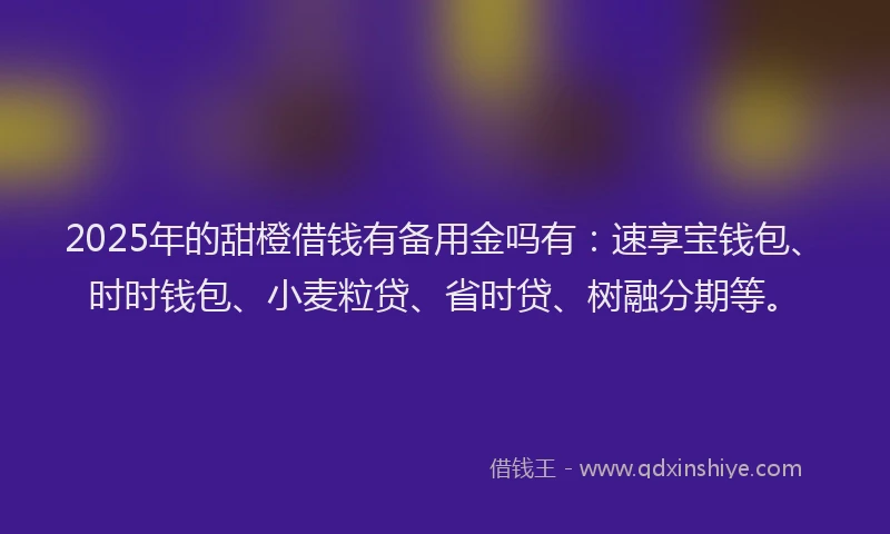 2025年的甜橙借钱有备用金吗有：速享宝钱包、时时钱包、小麦粒贷、省时贷、树融分期等。