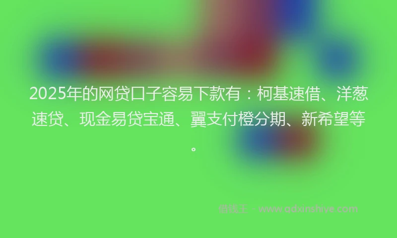 2025年的网贷口子容易下款有：柯基速借、洋葱速贷、现金易贷宝通、翼支付橙分期、新希望等。