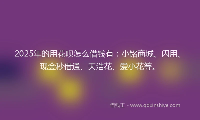 2025年的用花呗怎么借钱有：小铭商城、闪用、现金秒借通、天浩花、爱小花等。