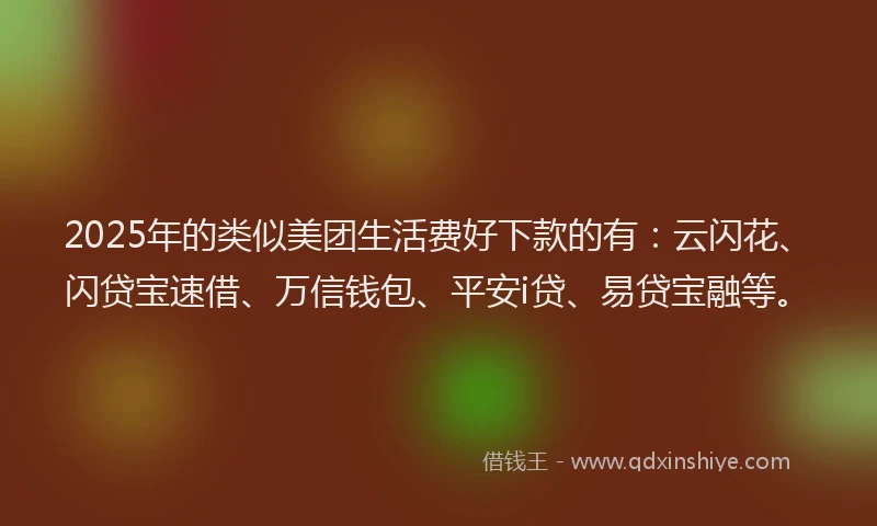 2025年的类似美团生活费好下款的有：云闪花、闪贷宝速借、万信钱包、平安i贷、易贷宝融等。