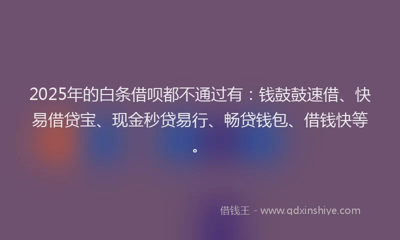 2025年的白条借呗都不通过有：钱鼓鼓速借、快易借贷宝、现金秒贷易行、畅贷钱包、借钱快等。