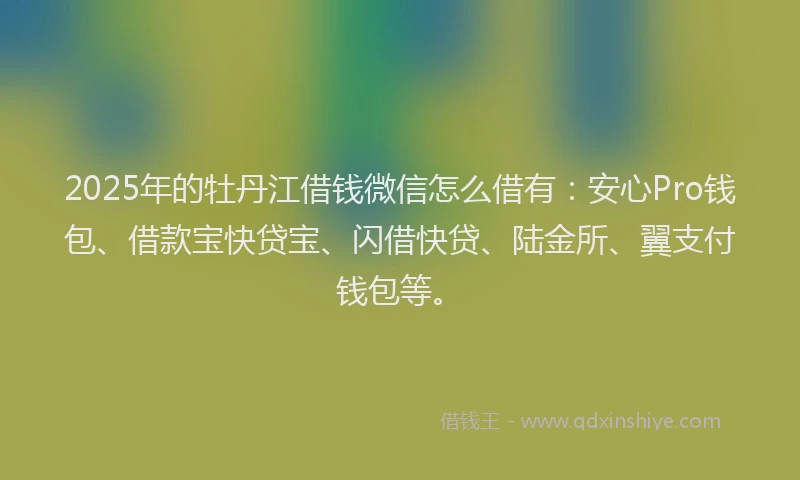 2025年的牡丹江借钱微信怎么借有：安心Pro钱包、借款宝快贷宝、闪借快贷、陆金所、翼支付钱包等。