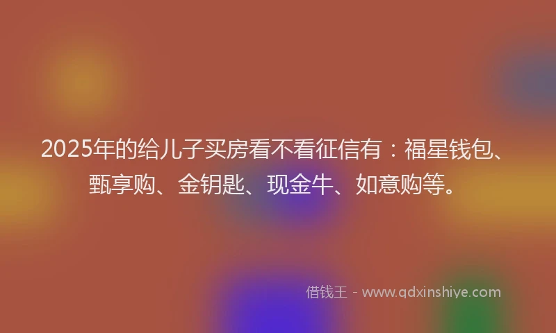 2025年的给儿子买房看不看征信有:福星钱包、甄享购、金钥匙、现金牛、如意购等。