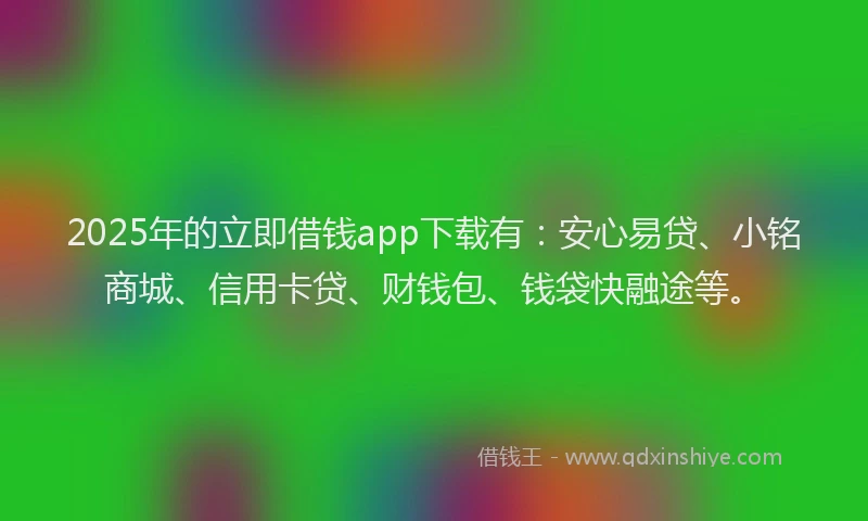 2025年的立即借钱app下载有：安心易贷、小铭商城、信用卡贷、财钱包、钱袋快融途等。
