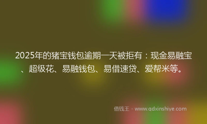 2025年的猪宝钱包逾期一天被拒有：现金易融宝、超级花、易融钱包、易借速贷、爱帮米等。