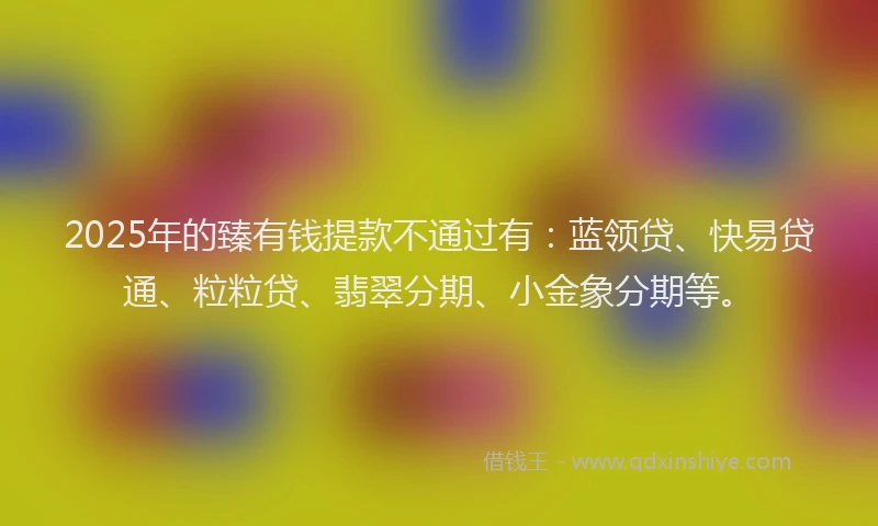 2025年的臻有钱提款不通过有:蓝领贷、快易贷通、粒粒贷、翡翠分期、小金象分期等。