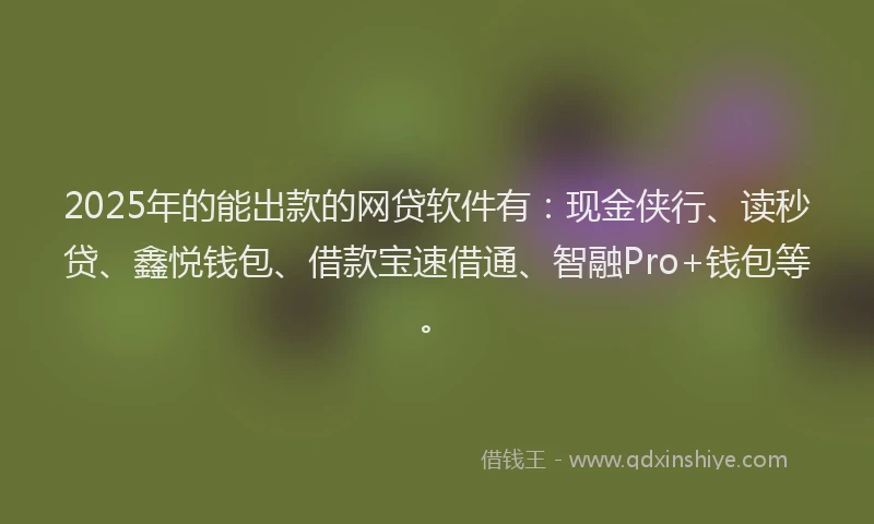2025年的能出款的网贷软件有:现金侠行、读秒贷、鑫悦钱包、借款宝速借通、智融Pro+钱包等。