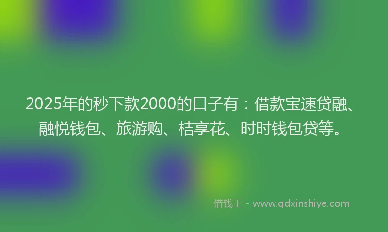 2025年的秒下款2000的口子有：借款宝速贷融、融悦钱包、旅游购、桔享花、时时钱包贷等。