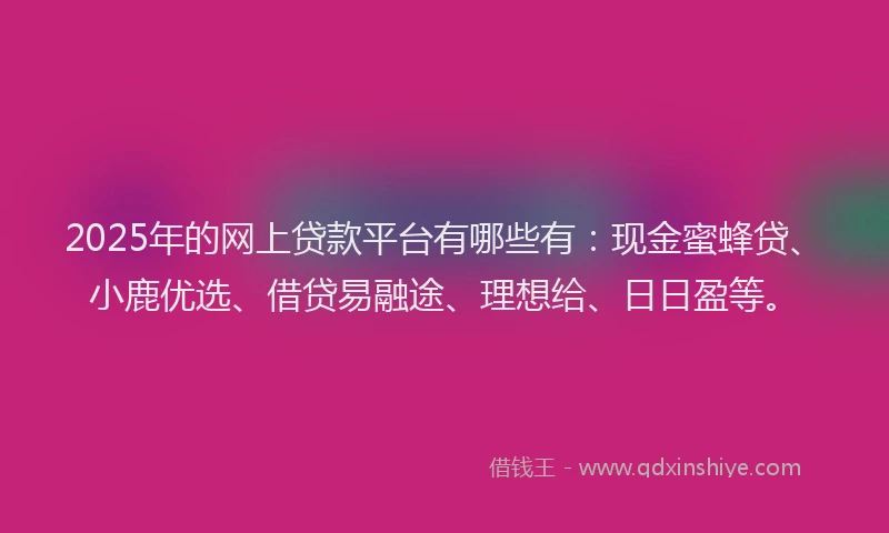 2025年的网上贷款平台有哪些有:现金蜜蜂贷、小鹿优选、借贷易融途、理想给、日日盈等。