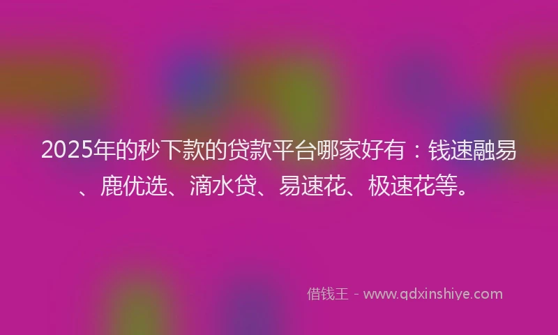 2025年的秒下款的贷款平台哪家好有：钱速融易、鹿优选、滴水贷、易速花、极速花等。