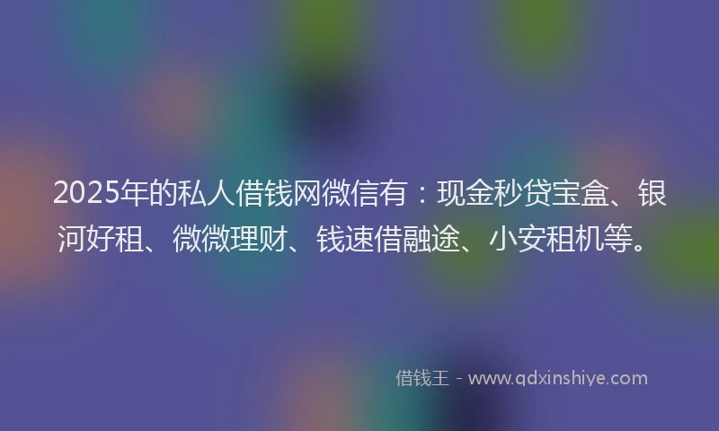 2025年的私人借钱网微信有：现金秒贷宝盒、银河好租、微微理财、钱速借融途、小安租机等。