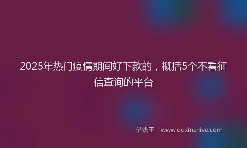 2025年热门疫情期间好下款的，概括5个不看征信查询的平台