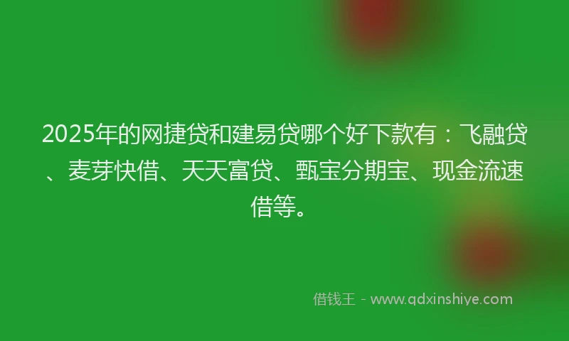 2025年的网捷贷和建易贷哪个好下款有：飞融贷、麦芽快借、天天富贷、甄宝分期宝、现金流速借等。