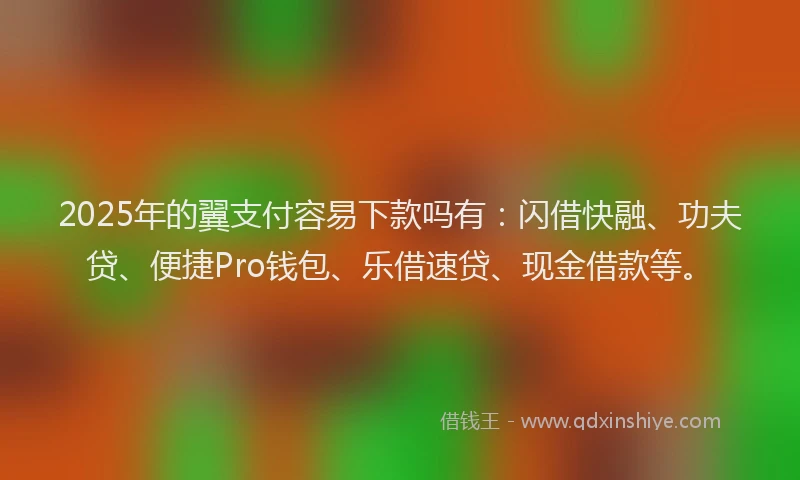 2025年的翼支付容易下款吗有:闪借快融、功夫贷、便捷Pro钱包、乐借速贷、现金借款等。