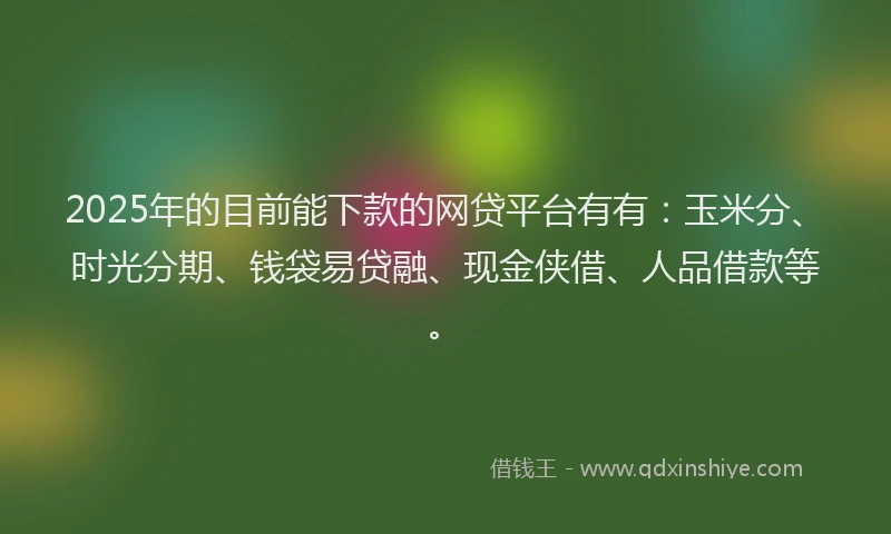 2025年的目前能下款的网贷平台有有：玉米分、时光分期、钱袋易贷融、现金侠借、人品借款等。