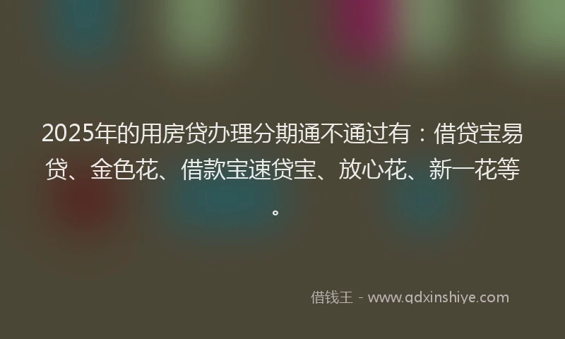 2025年的用房贷办理分期通不通过有：借贷宝易贷、金色花、借款宝速贷宝、放心花、新一花等。