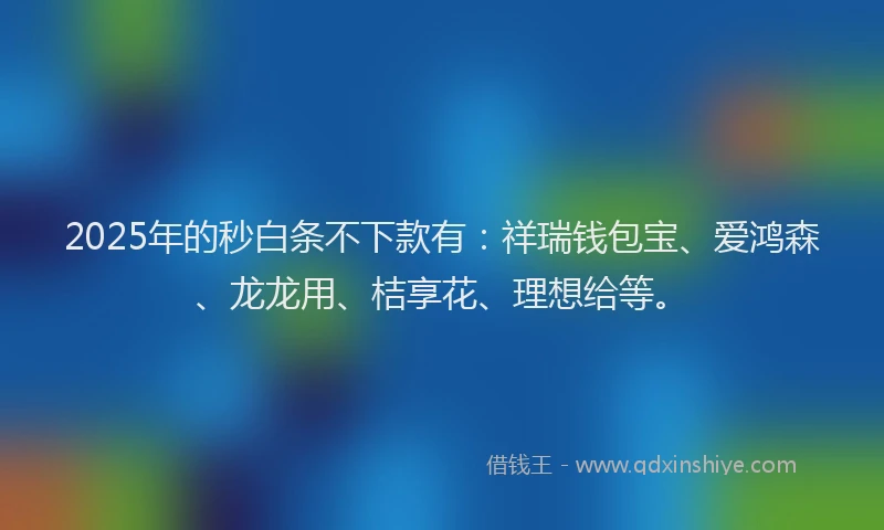 2025年的秒白条不下款有：祥瑞钱包宝、爱鸿森、龙龙用、桔享花、理想给等。