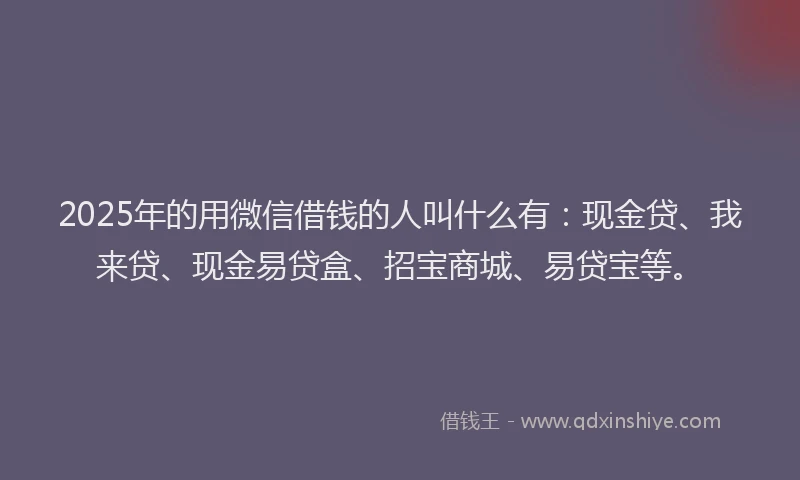2025年的用微信借钱的人叫什么有：现金贷、我来贷、现金易贷盒、招宝商城、易贷宝等。
