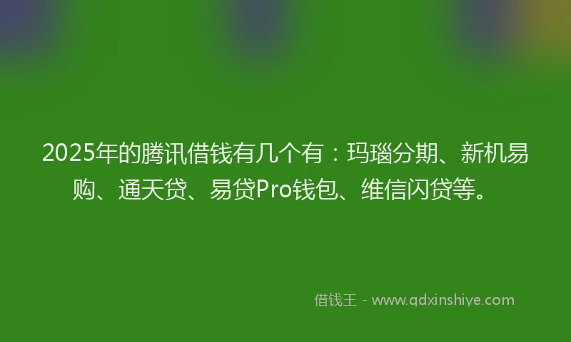 2025年的腾讯借钱有几个有：玛瑙分期、新机易购、通天贷、易贷Pro钱包、维信闪贷等。
