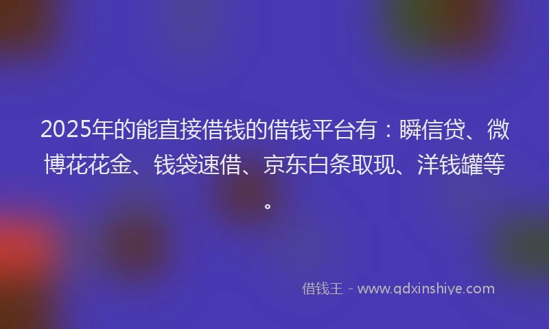 2025年的能直接借钱的借钱平台有：瞬信贷、微博花花金、钱袋速借、京东白条取现、洋钱罐等。