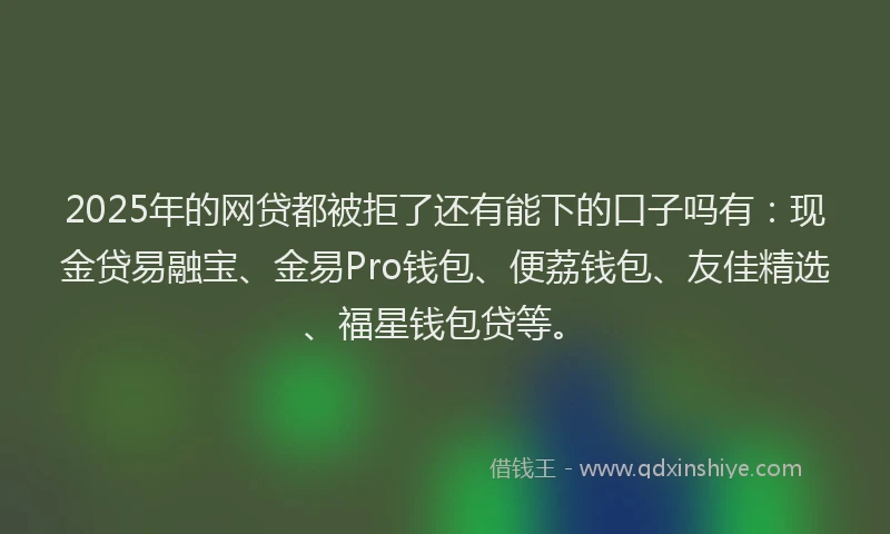 2025年的网贷都被拒了还有能下的口子吗有：现金贷易融宝、金易Pro钱包、便荔钱包、友佳精选、福星钱包贷等。