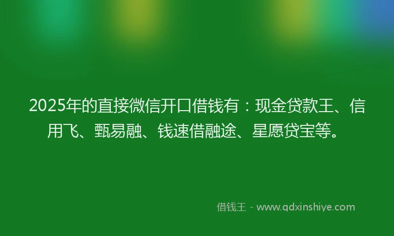 2025年的直接微信开口借钱有:现金贷款王、信用飞、甄易融、钱速借融途、星愿贷宝等。