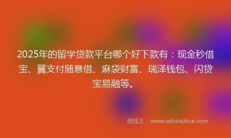 2025年的留学贷款平台哪个好下款有：现金秒借宝、翼支付随意借、麻袋财富、瑞泽钱包、闪贷宝易融等。